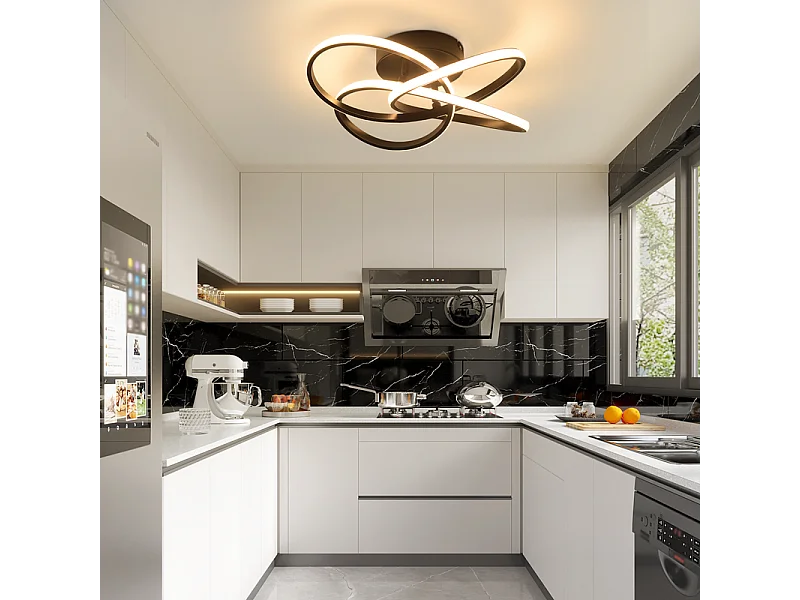 NETTLIFE Plafonnier LED pour chambre à coucher - 28 W, 3 000 K, blanc chaud, lampe de couloir, lampe de cuisine moderne, fleur à quatre feuilles