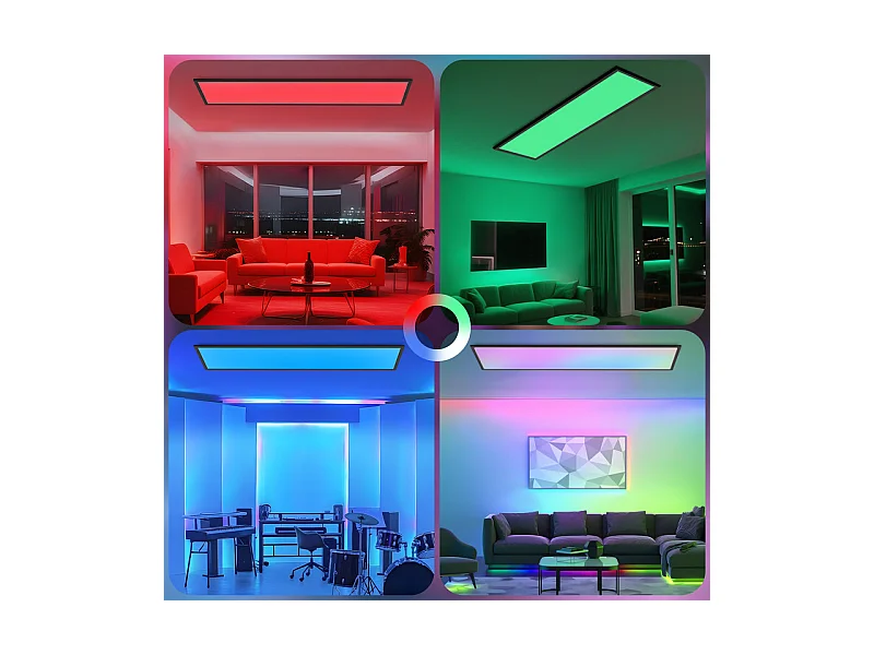Panneau LED NETTLIFE 120 x 30 cm, intensité variable, long panneau de plafond RVB à changement de couleur avec télécommande 39 W, noir