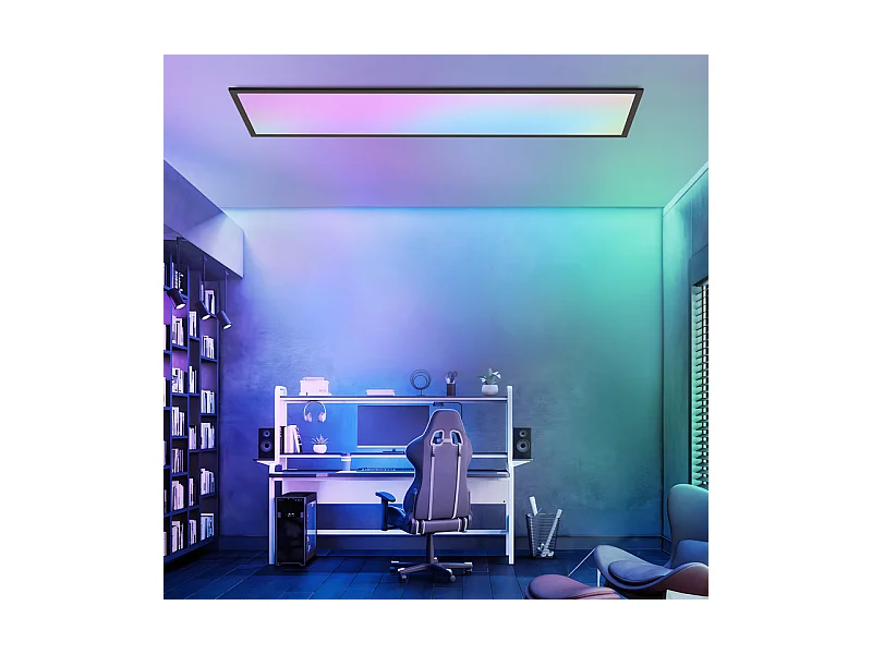 Panneau LED NETTLIFE 120 x 30 cm, intensité variable, long panneau de plafond RVB à changement de couleur avec télécommande 39 W, noir