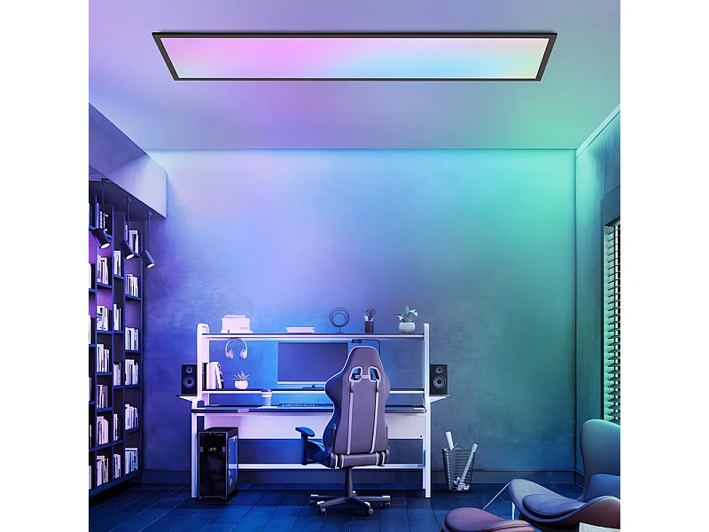 Panel LED NETTLIFE 120 x 30 cm, ściemnialny, długi, zmieniający kolor panel sufitowy RGB z pilotem, 39 W, czarny