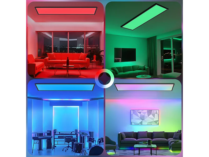 Panneau LED NETTLIFE 120 x 30 cm, intensité variable, long panneau de plafond RVB à changement de couleur avec télécommande 39 W, noir