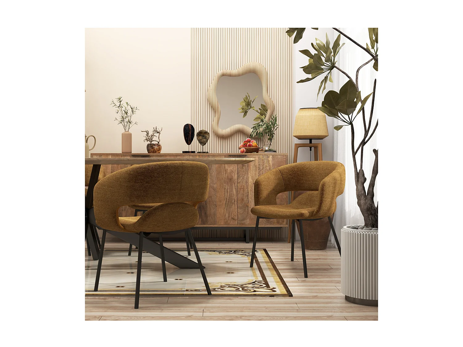 TRAVIS-Sillón de mesa de tela Luxury mostaza