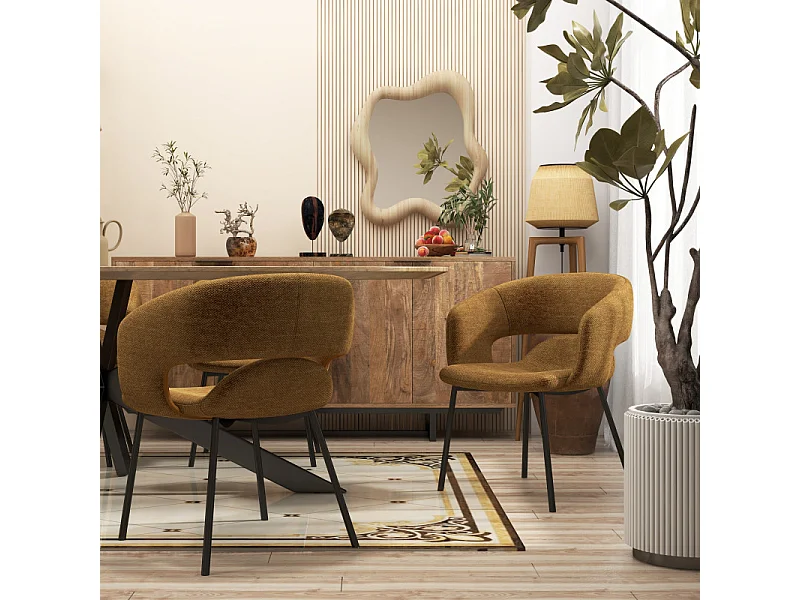 TRAVIS-Sillón de mesa de tela Luxury mostaza