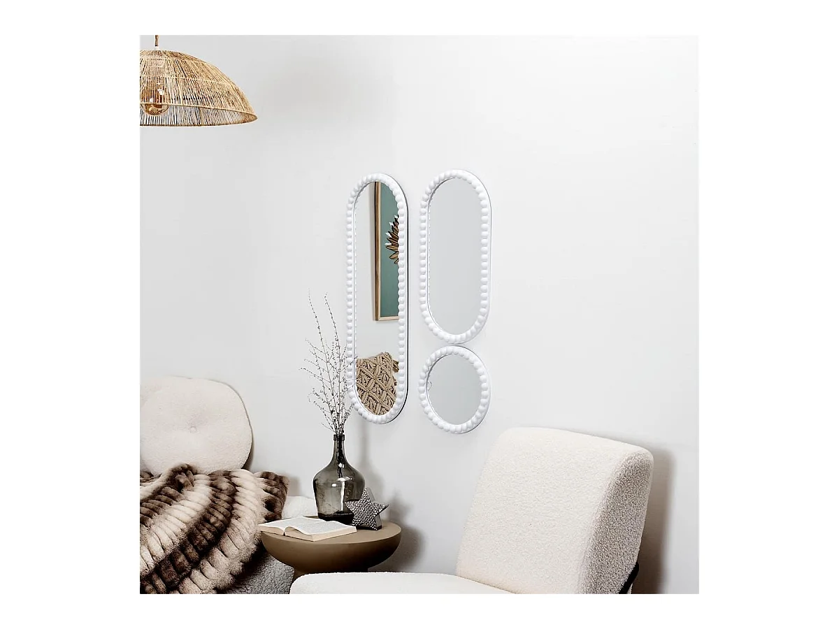 Lot de 3 Miroirs Blanc 75x25 cm / 50x25 cm / Ø25 cm - - TORIS