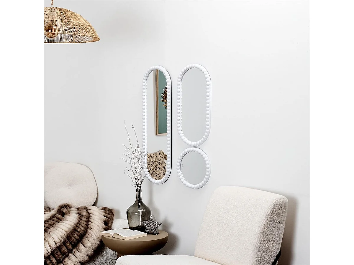 Lot de 3 Miroirs Blanc 75x25 cm / 50x25 cm / Ø25 cm - - TORIS