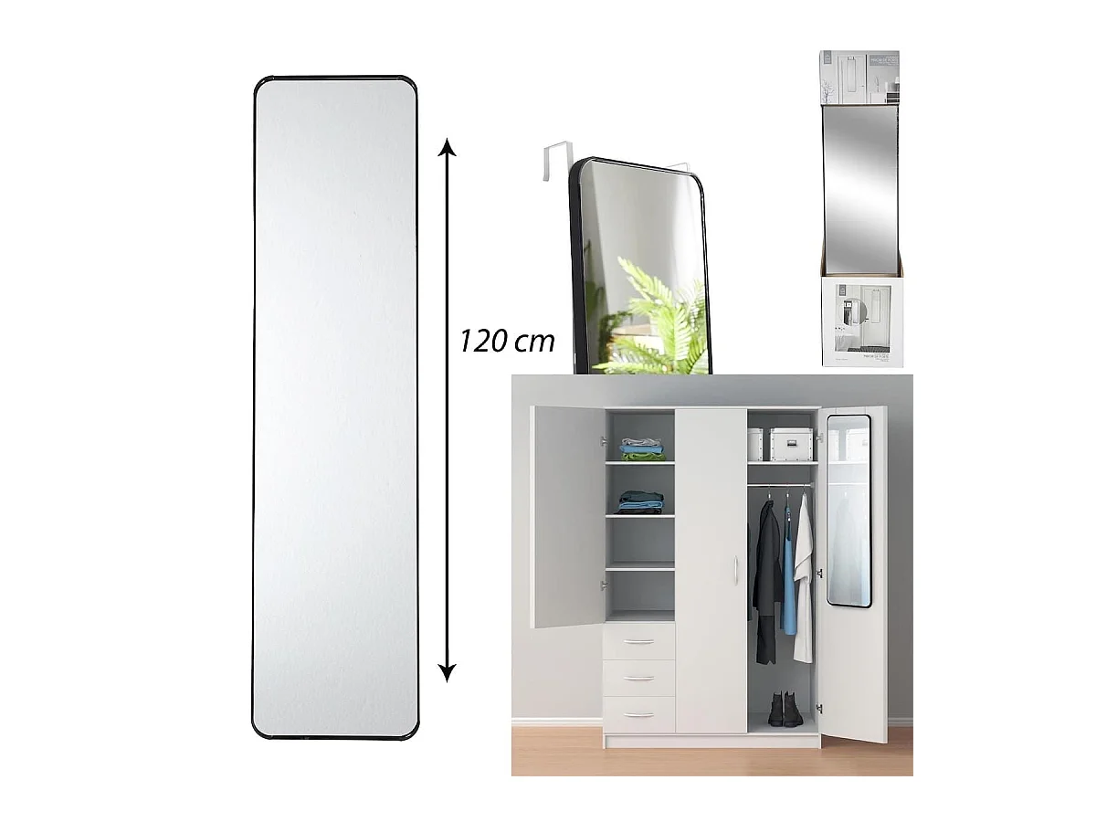 Miroir de Porte Rectangulaire 30x120cm en Verre et Aluminium Noir - GORIS