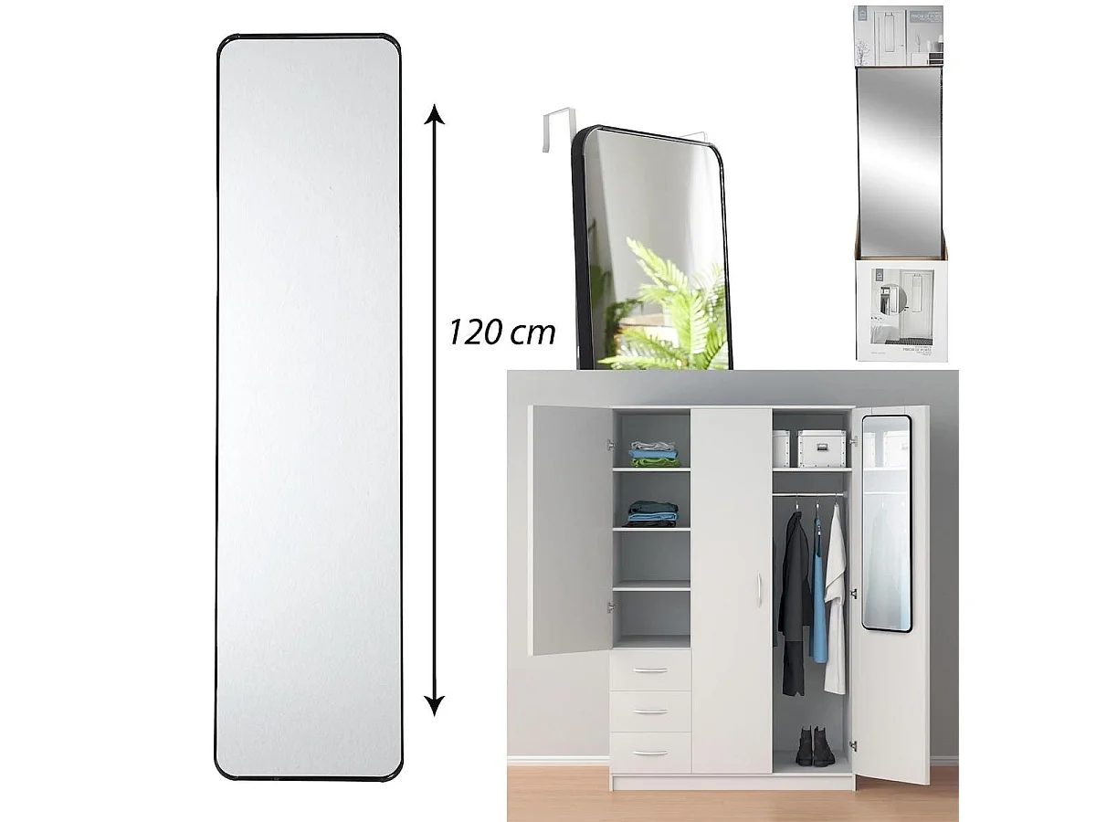 Miroir de Porte Rectangulaire 30x120cm en Verre et Aluminium Noir - GORIS