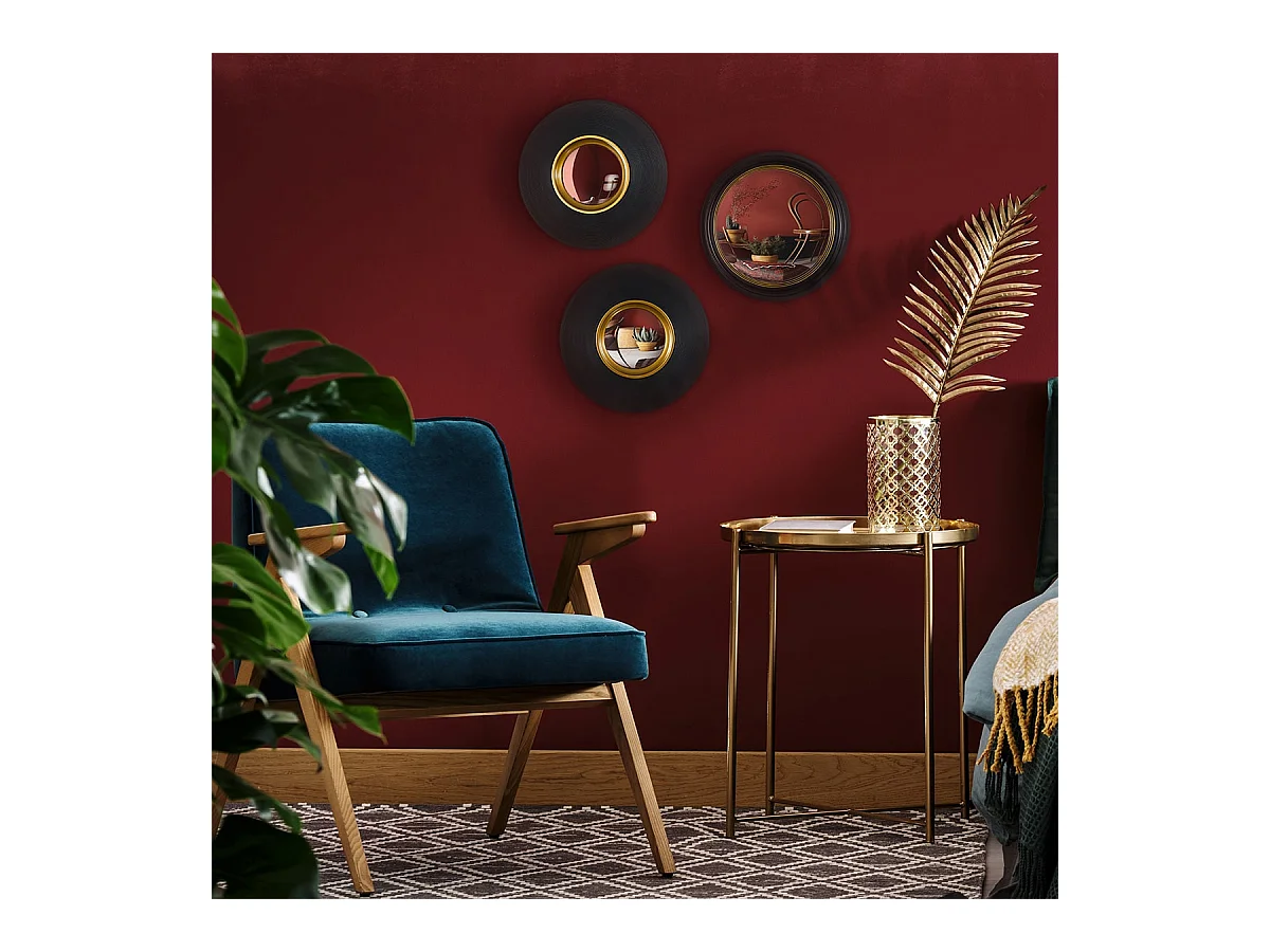 Lot de 3 Miroirs Convexes Ronds Noir et Or - HUBBLE