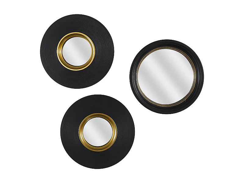 Lot de 3 Miroirs Convexes Ronds Noir et Or - HUBBLE