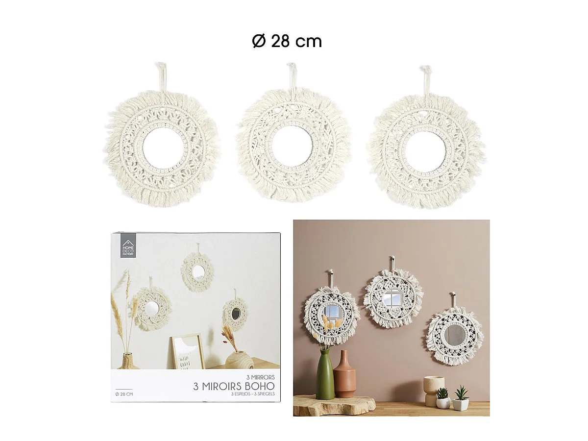 Lot de 3 Miroirs Muraux Boho 28 cm - LEXAN