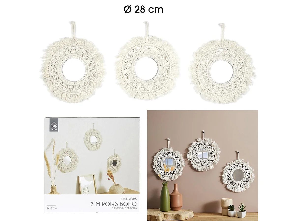 Lot de 3 Miroirs Muraux Boho 28 cm - LEXAN
