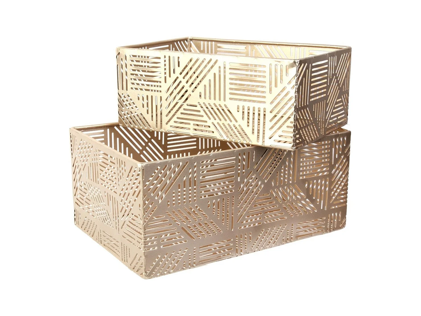 Lot de 2 Paniers de Rangements en Métal Doré Ajouré Motif Géométrique - GLOWUP