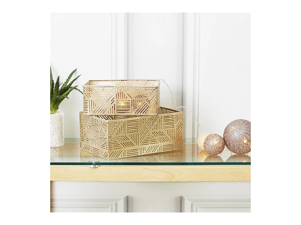 Lot de 2 Paniers de Rangements en Métal Doré Ajouré Motif Géométrique - GLOWUP