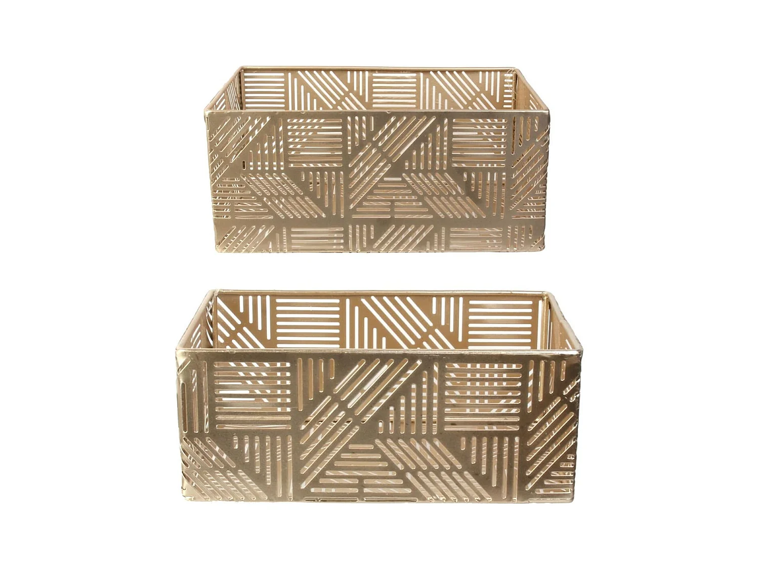 Lot de 2 Paniers de Rangements en Métal Doré Ajouré Motif Géométrique - GLOWUP
