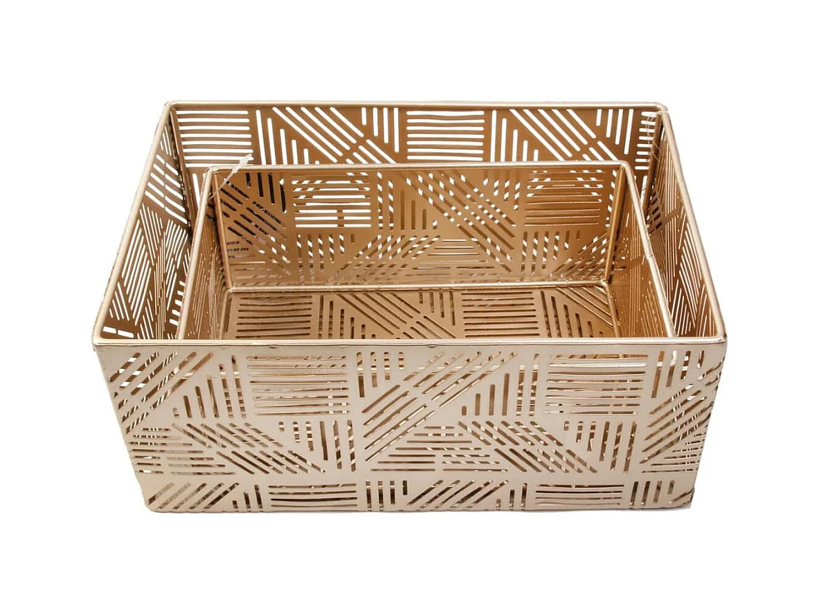 Lot de 2 Paniers de Rangements en Métal Doré Ajouré Motif Géométrique - GLOWUP