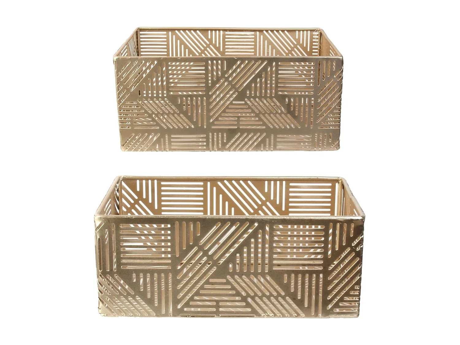 Lot de 2 Paniers de Rangements en Métal Doré Ajouré Motif Géométrique - GLOWUP