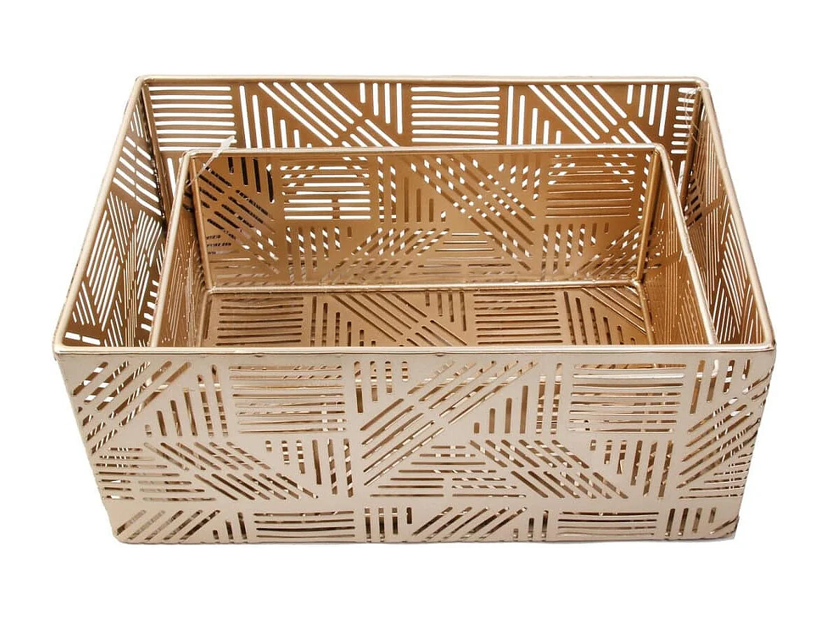 Lot de 2 Paniers de Rangements en Métal Doré Ajouré Motif Géométrique - GLOWUP