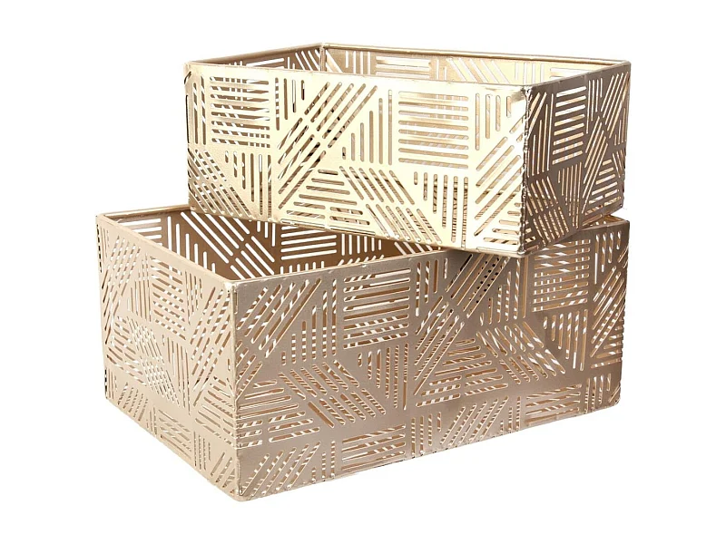 Lot de 2 Paniers de Rangements en Métal Doré Ajouré Motif Géométrique - GLOWUP