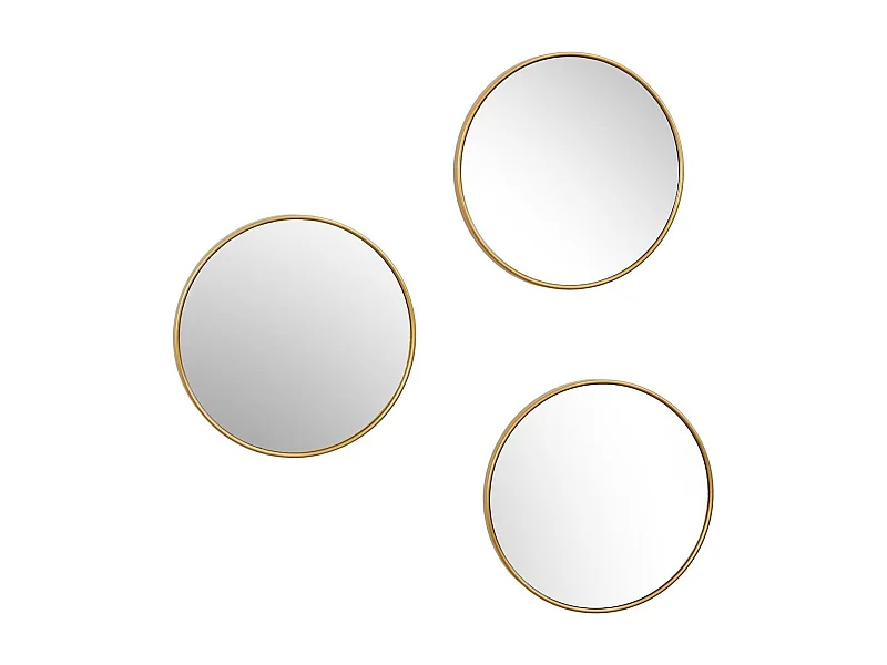 Lot de 3 Miroirs Doré Ø26cm - Miroirs Ronds avec Cadre Doré pour Décoration Murale - SILVA