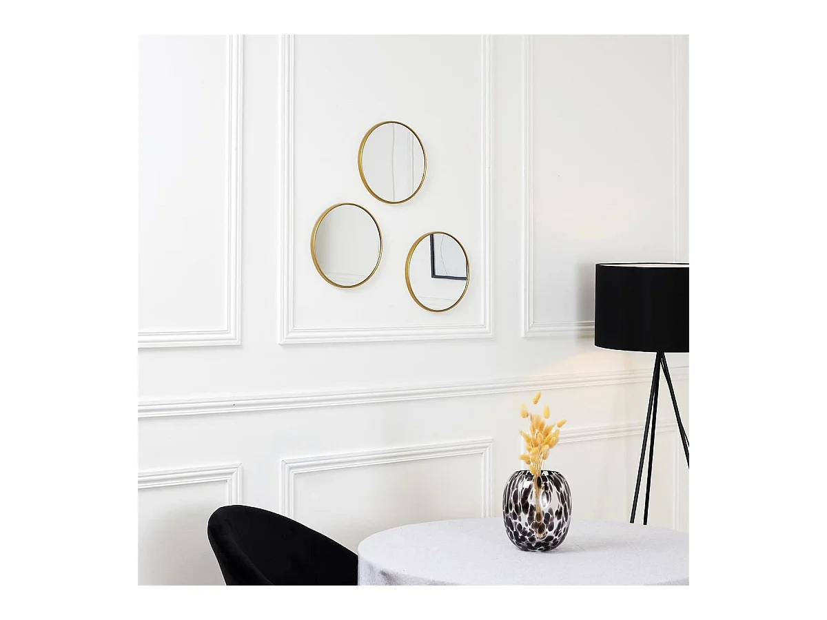 Lot de 3 Miroirs Doré Ø26cm - Miroirs Ronds avec Cadre Doré pour Décoration Murale - SILVA