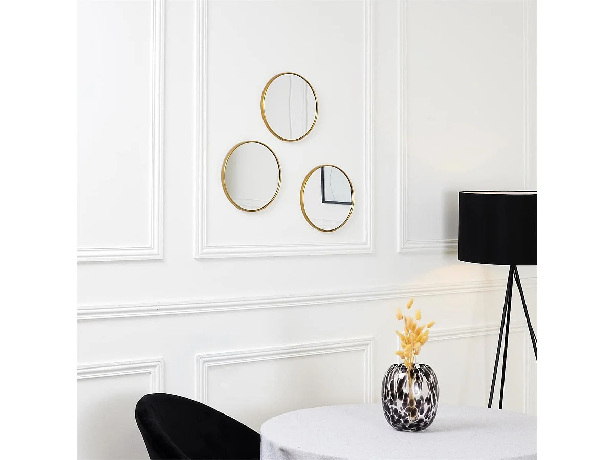 Lot de 3 Miroirs Doré Ø26cm - Miroirs Ronds avec Cadre Doré pour Décoration Murale - SILVA