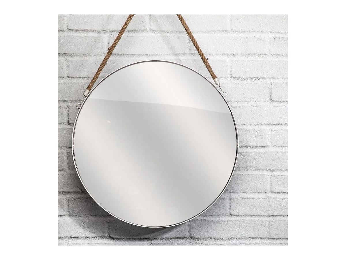 Miroir Rond avec Anse en Jonc Contour Blanc Ø50 cm - ABRAM