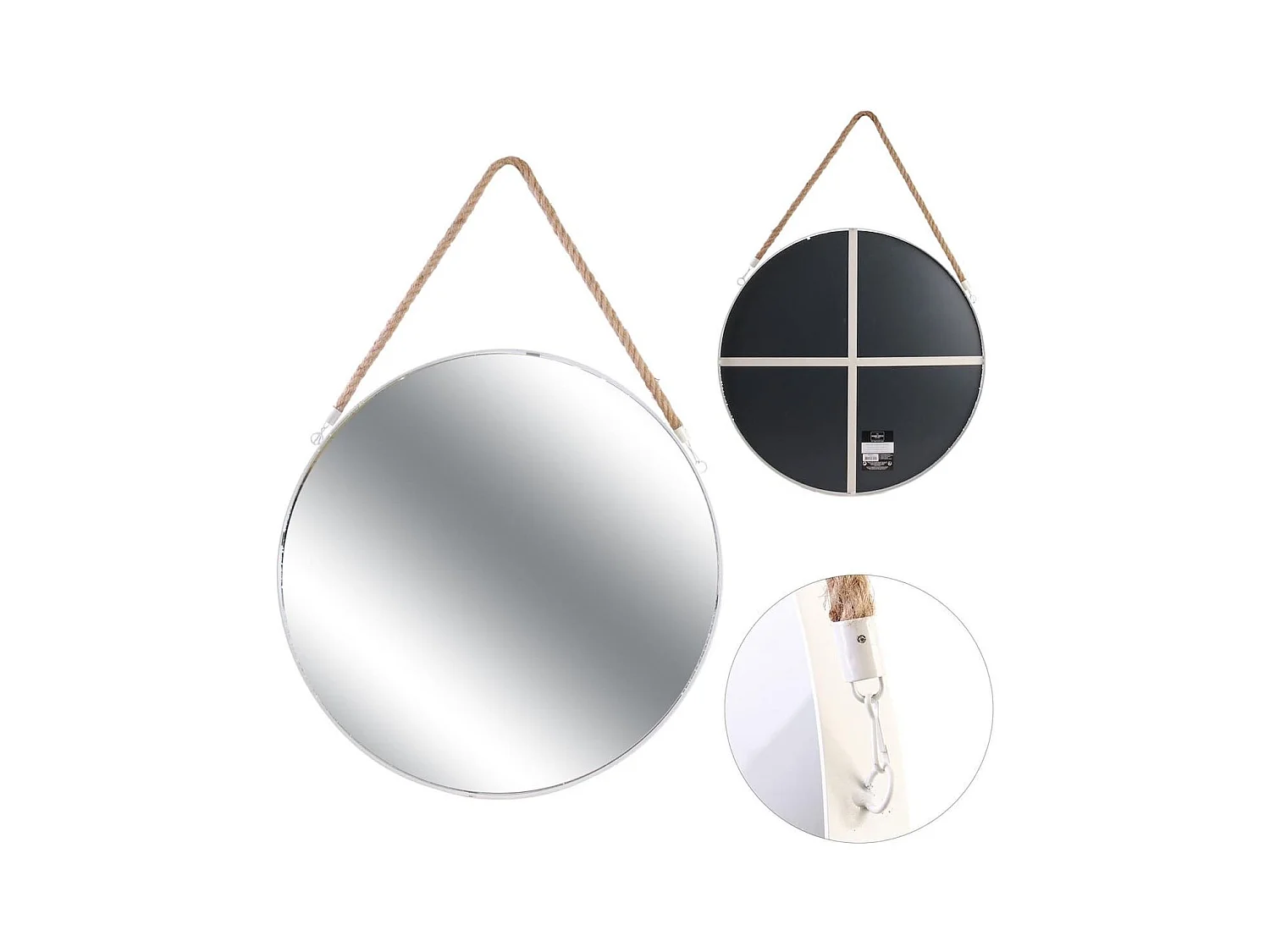 Miroir Rond avec Anse en Jonc Contour Blanc Ø50 cm - ABRAM