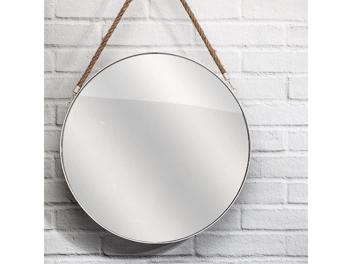 Miroir Rond avec Anse en Jonc Contour Blanc Ø50 cm - ABRAM