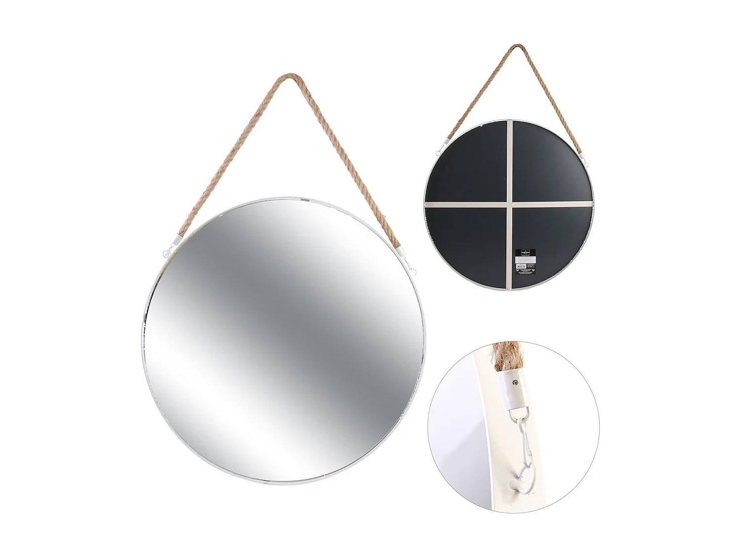 Miroir Rond avec Anse en Jonc Contour Blanc Ø50 cm - ABRAM