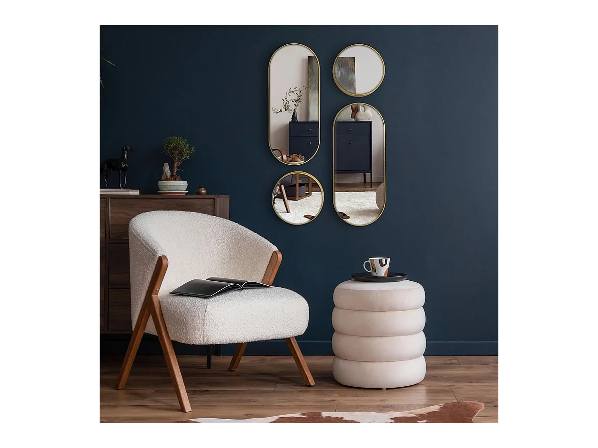 Lot de 4 Miroirs Muraux Décoratifs Rond et Ovale Versa Doré - IONIX