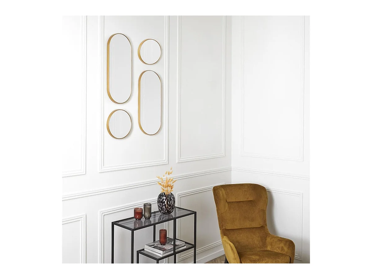 Lot de 4 Miroirs Muraux Décoratifs Rond et Ovale Versa Doré - IONIX