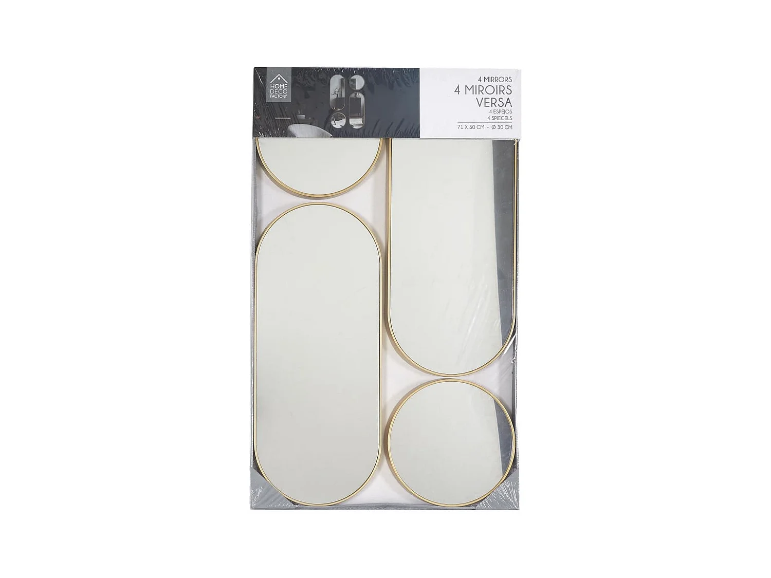 Lot de 4 Miroirs Muraux Décoratifs Rond et Ovale Versa Doré - IONIX