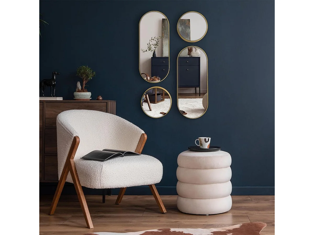 Lot de 4 Miroirs Muraux Décoratifs Rond et Ovale Versa Doré - IONIX