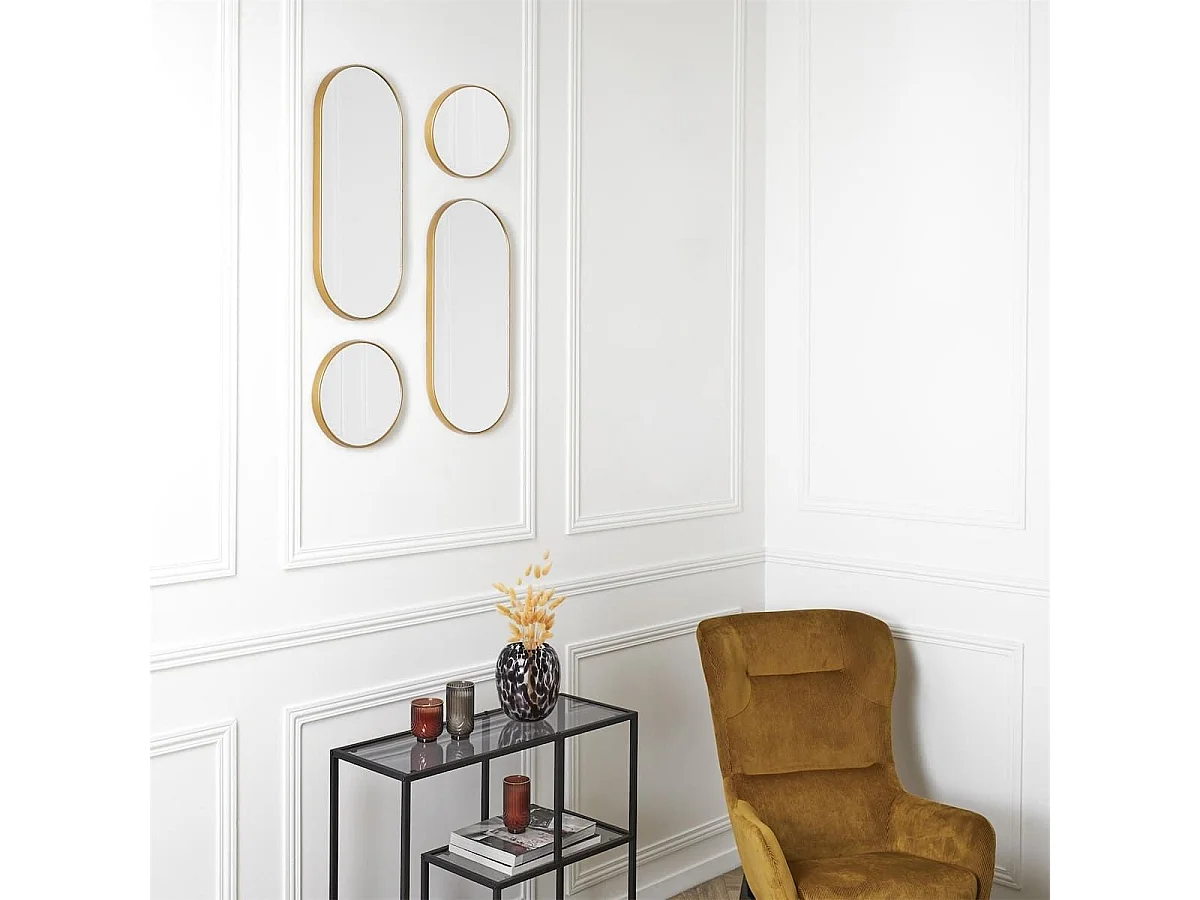 Lot de 4 Miroirs Muraux Décoratifs Rond et Ovale Versa Doré - IONIX