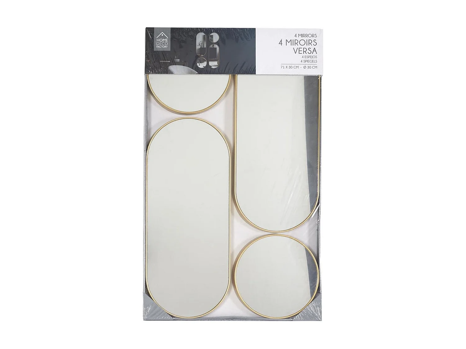 Lot de 4 Miroirs Muraux Décoratifs Rond et Ovale Versa Doré - IONIX