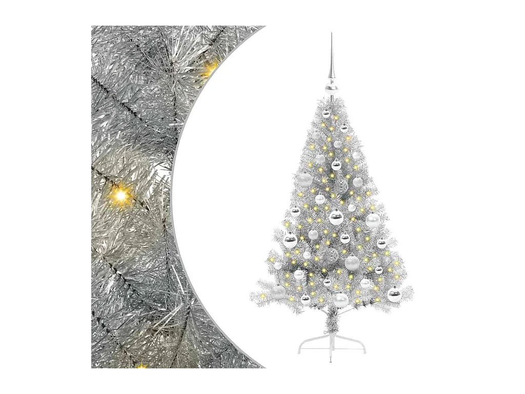 Árbol de Navidad Artificial Preiluminado Plateado 120 cm PET