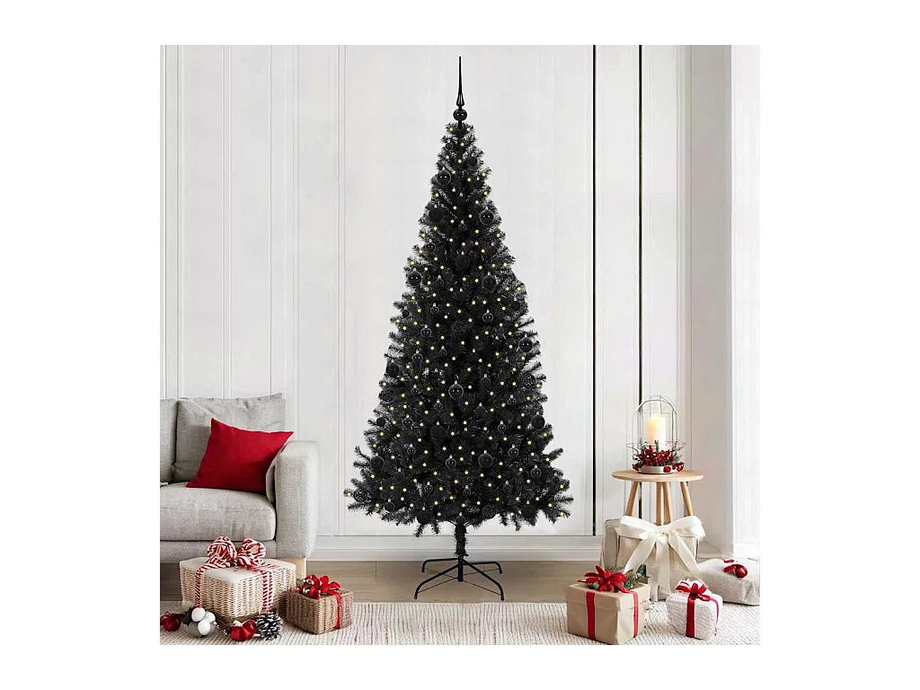 Sapin de Noël avec 300 LED avec support Noir 210 cm PVC