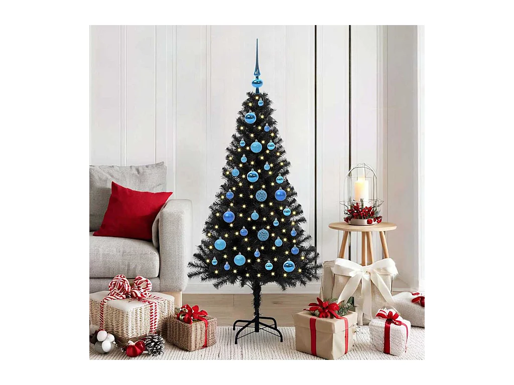 Sapin de Noël avec 150 LED avec support Noir 150 cm PVC