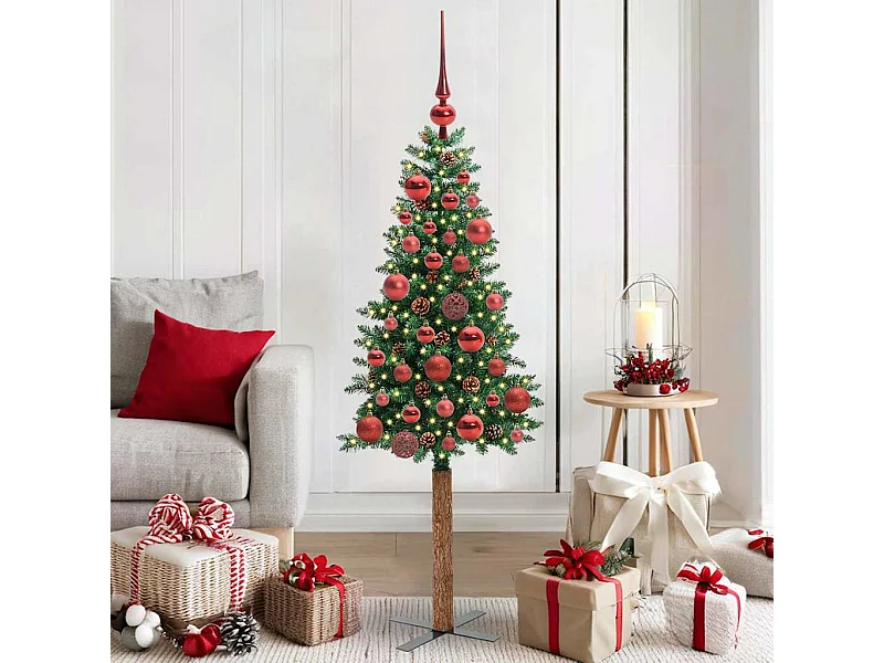 Árbol de Navidad Delgado con 150 LED con soporte Verde 150 cm