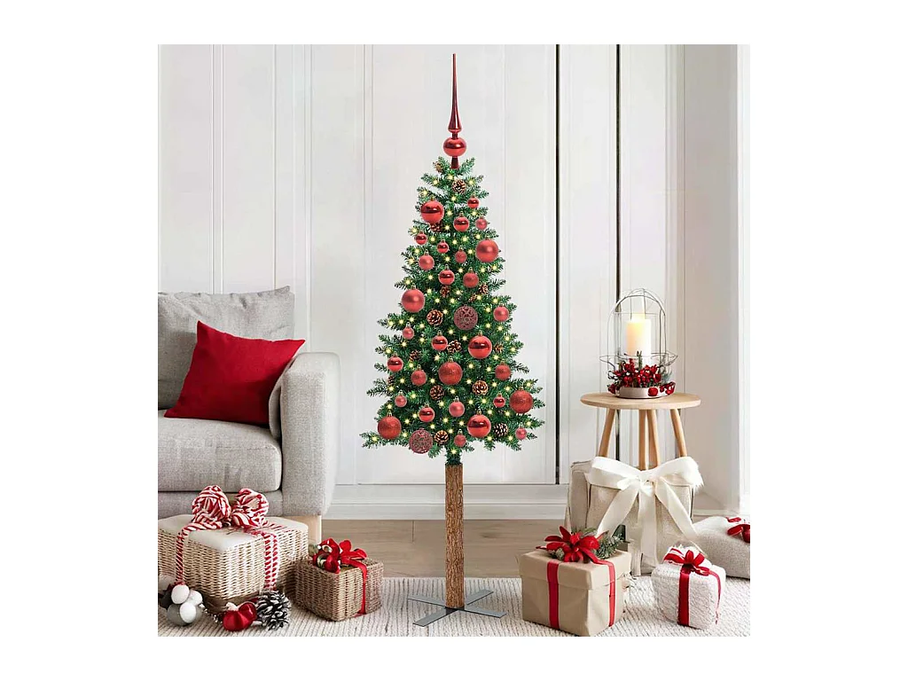 Árbol de Navidad Delgado con 150 LED con soporte Verde 150 cm