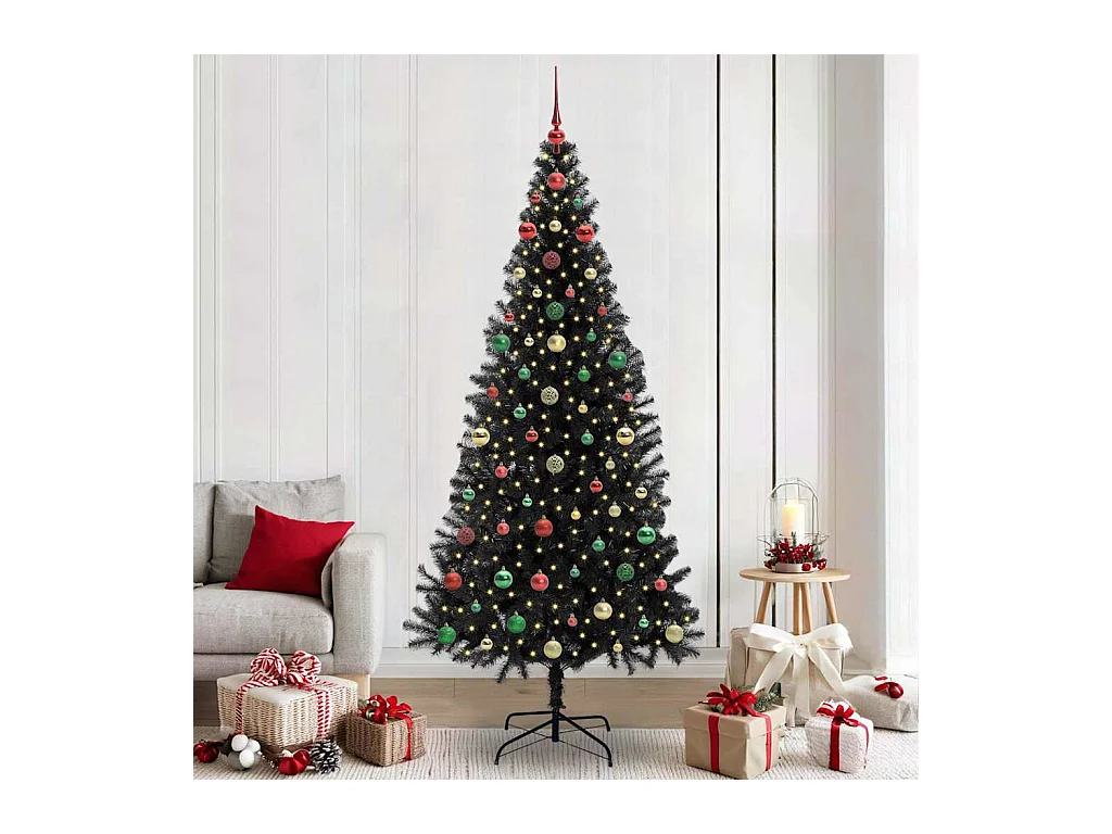 Sapin de Noël avec 300 LED avec support Noir 240 cm PVC
