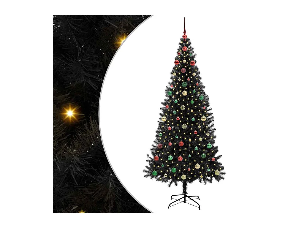 Sapin de Noël avec 300 LED avec support Noir 240 cm PVC