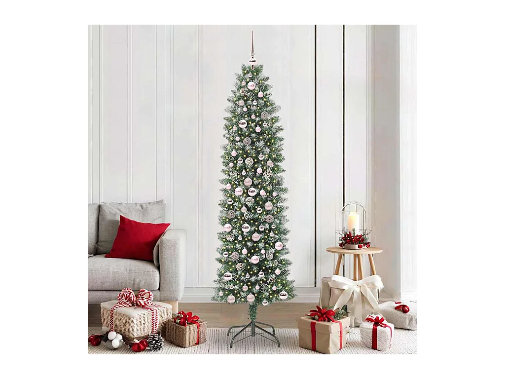 Arbre de Noël artificiel slim avec 300 LED Vert et blanc 210 cm