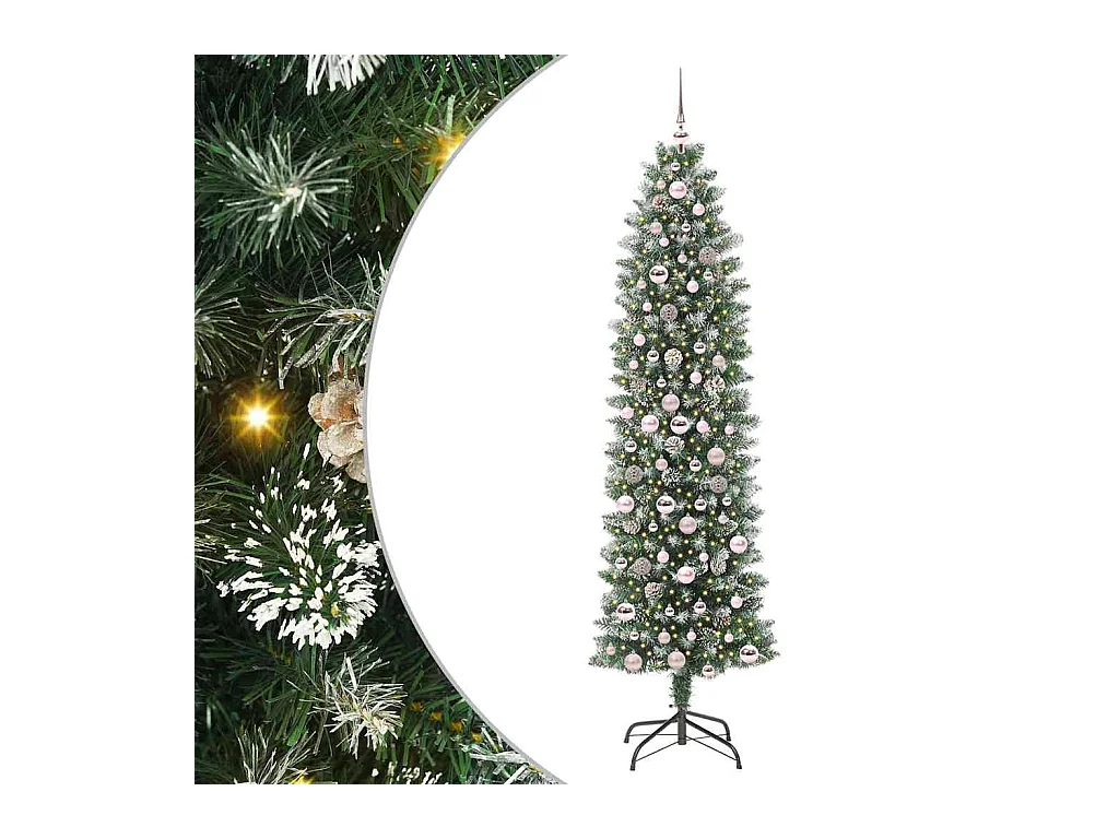 Arbre de Noël artificiel slim avec 300 LED Vert et blanc 210 cm