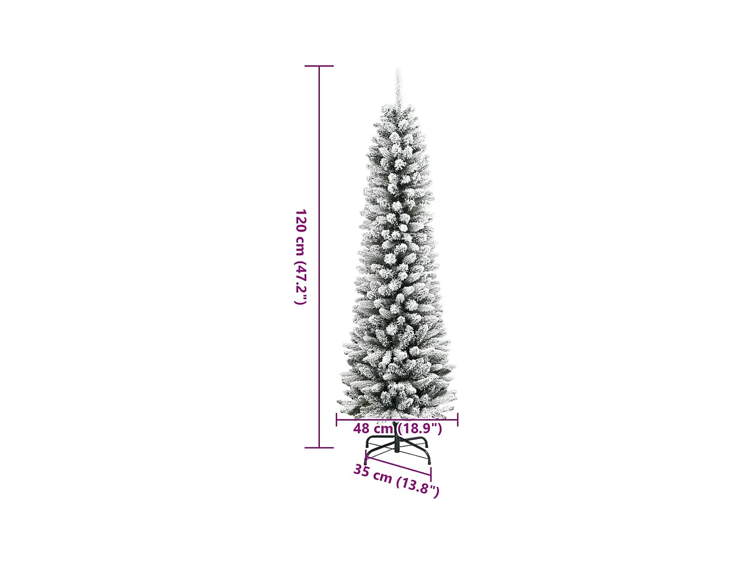 Árvore de Natal artificial fina com neve PVC e PE 120 cm