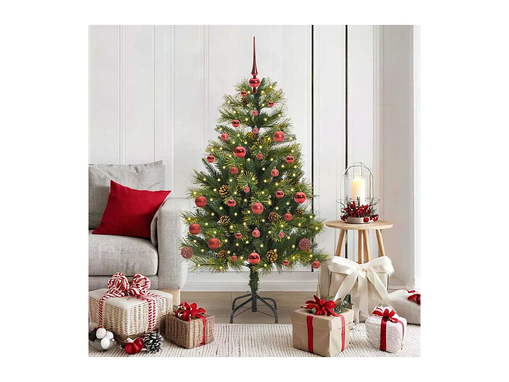 Árbol de Navidad artificial con ramas plegables y conos 150 cm