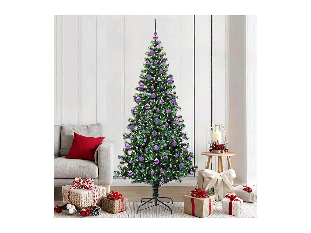 Sapin de Noël artificiel pré-éclairé Vert 210 cm PVC et métal