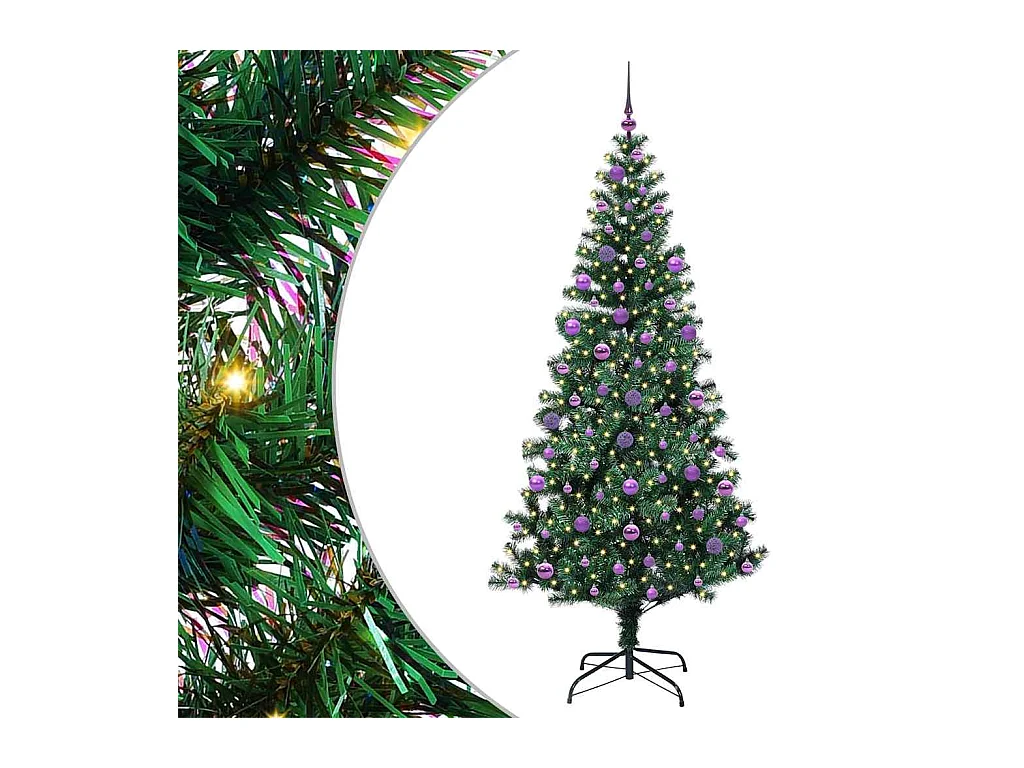 Sapin de Noël artificiel pré-éclairé Vert 210 cm PVC et métal