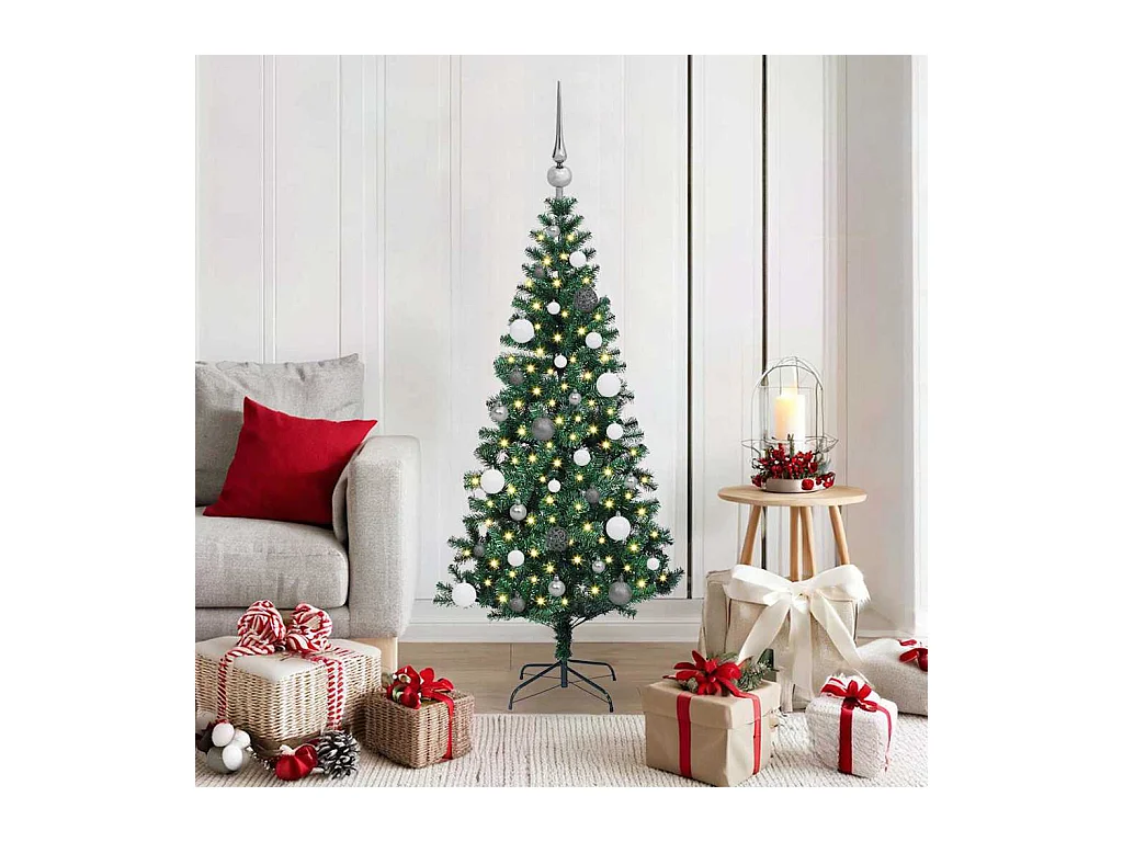 Sapin de Noël artificiel pré-éclairé Vert 150 cm PVC et métal