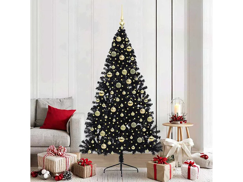 Árvore de Natal Artificial Pré-iluminada Preto 210 cm PVC